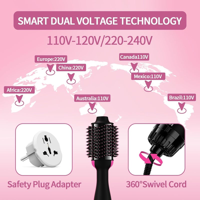 Umeely Dual Voltage Hair Dryer Brush with Negative Ion Anti-frizz Styler - Hot Air Volumizer for 110V-120V/220V-240V European and Travel Use - Image 2